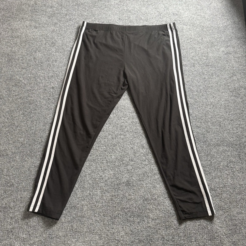 Womens Black Double White Stripe Athletic Leggings Yoga Pants Size 2X
